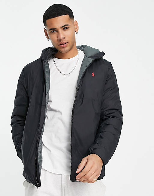 Polo Ralph Lauren insulated hooded puffer jacket in black | ASOS