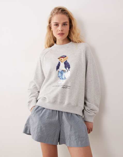Polo Ralph Lauren - Island Bear - Ruimvallend sweatshirt van fleece met beerprint in gemêleerd lichtgrijs - view 1