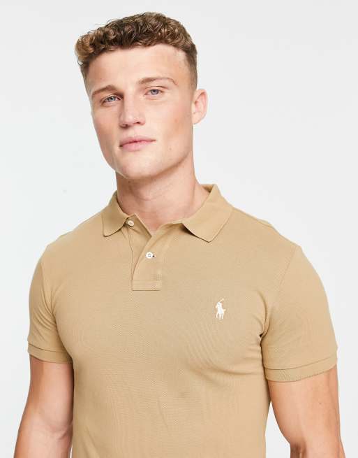 Polo Ralph Lauren – Jasnobrązowa koszulka polo o dopasowanym kroju z piki z logo