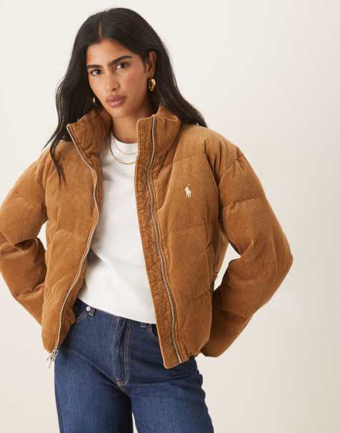 Polo Ralph Lauren icon logo cord puffer jacket in tan