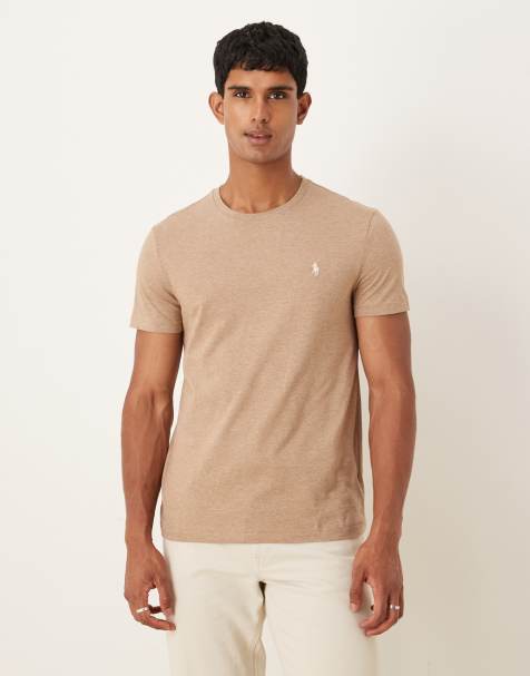 Polo Ralph Lauren – Jasnobrązowy melanżowy T-shirt o klasycznym kroju z logo - view 1