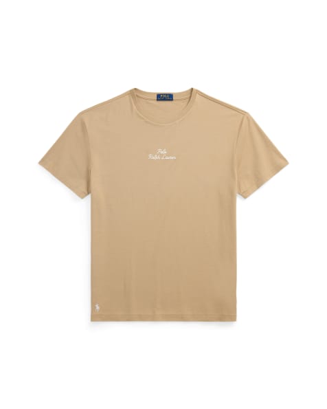 Polo Ralph Lauren central script logo t-shirt classic oversized fit in khaki tan
