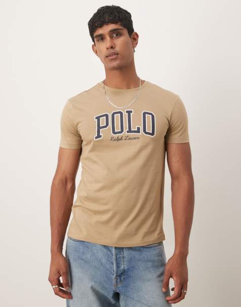 Polo Ralph Lauren collegiate script logo t-shirt in tan