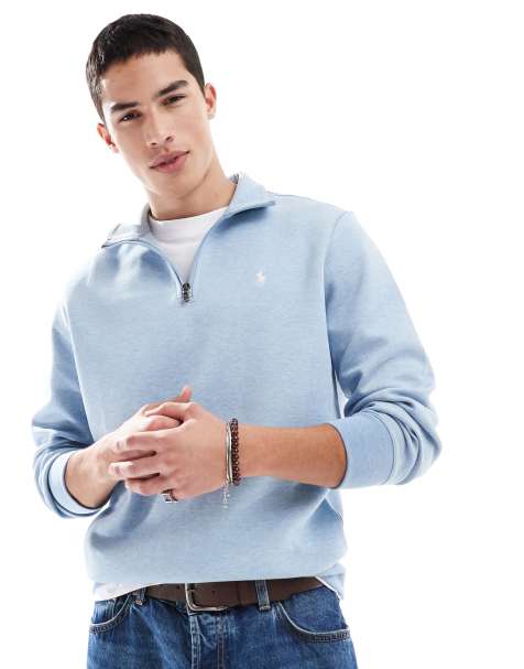 Polo Ralph Lauren – Jasnoniebieska melanżowa bluza z dzianiny z zamkiem pod szyją i logo - view 1