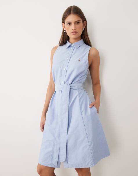 Polo Ralph Lauren – Jasnoniebieska sukienka koszulowa bez rękawów z tkaniny - view 1