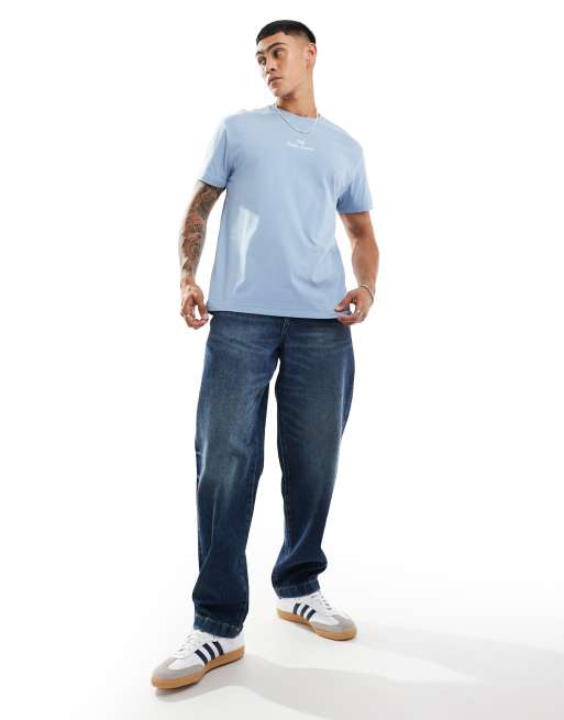Polo Ralph Lauren – Jasnoniebieski klasyczny T-shirt oversize z logo na środku