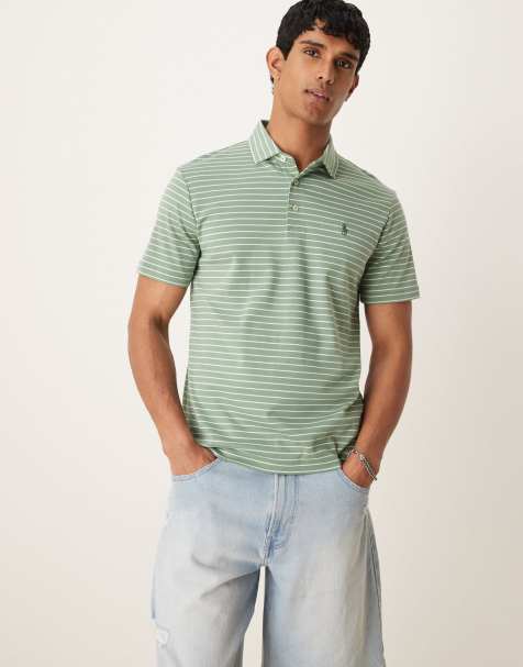 Polo Ralph Lauren icon logo stripe pima cotton polo in light green/white