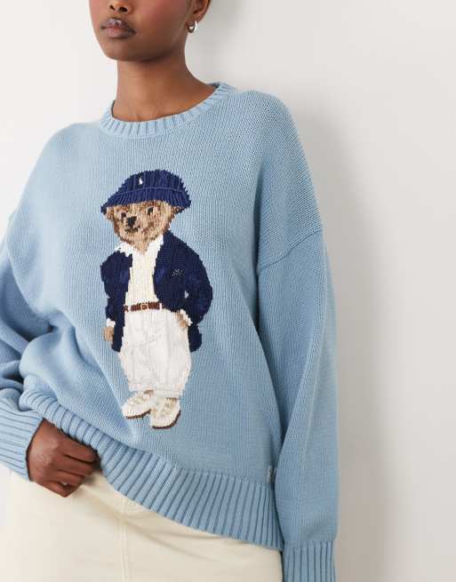 Polo Ralph Lauren - Jersey azul claro con estampado de Polo Bear de punto, 4 de 4