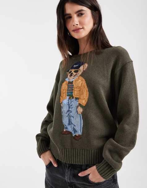 Polo Ralph Lauren - jersey de punto con oso en verde oliva - view 1