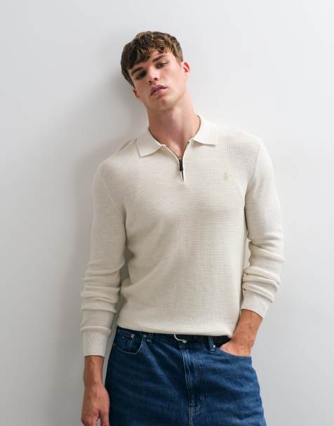Polo Ralph Lauren - jersey de punto gofrado de merino con cremallera y logo icon en blanco roto - view 1