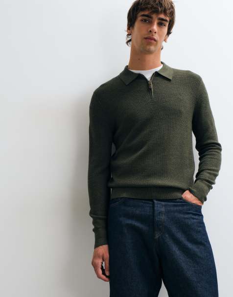 Polo Ralph Lauren - jersey de punto gofrado de merino con cremallera y logo icon en caqui - view 1