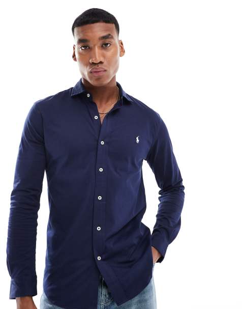 Polo Ralph Lauren – Jersey-Hemd in Marineblau mit Kragen und Markenlogo - view 1
