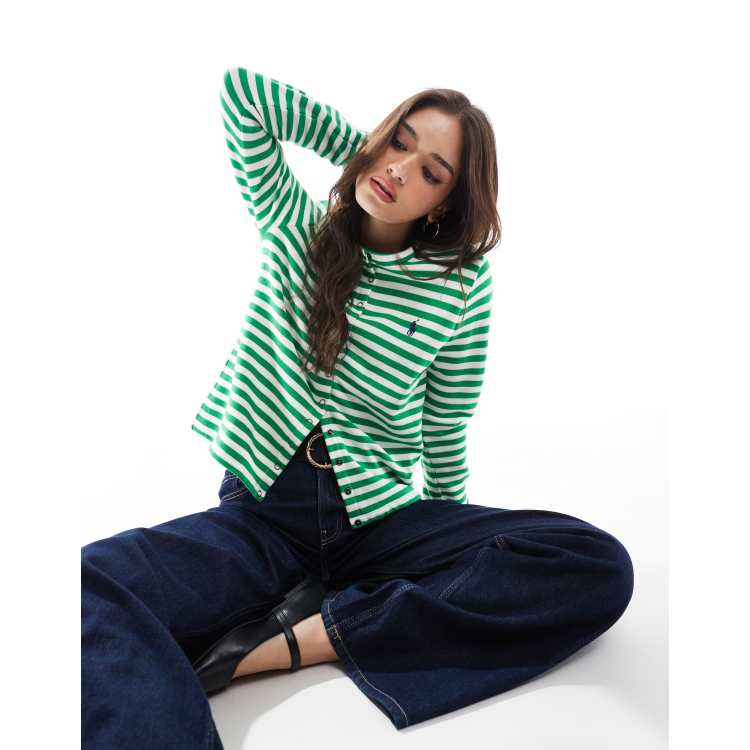 Polo Ralph Lauren jersey long sleeve striped cardigan in green and