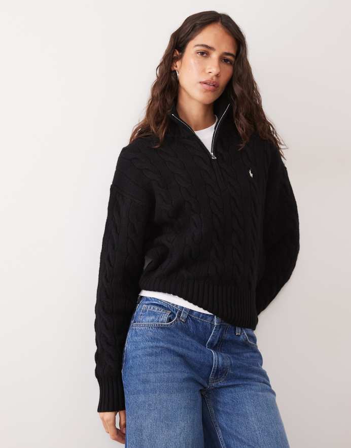 Polo Ralph Lauren jersey oversize con cuello en negro