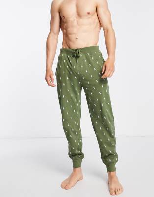 Polo Ralph Lauren lounge trackies in olive green with all over pony logo - ASOS Price Checker