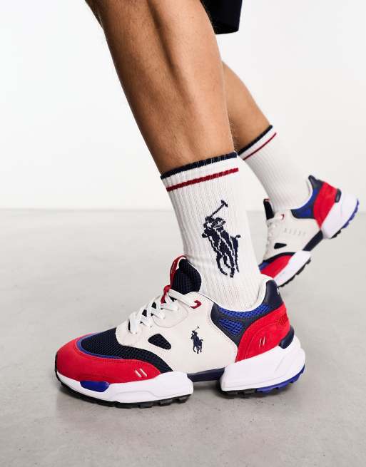 Red white and store blue polo shoes