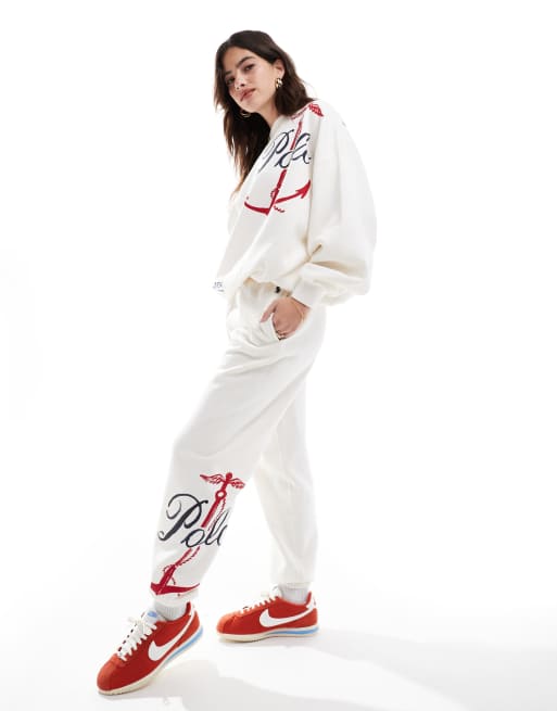 Polo Ralph Lauren - Joggers color crema con logo e stampa in stile nautico in coordinato