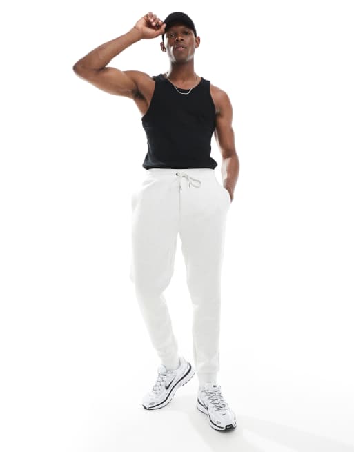 Polo Ralph Lauren – Jogginghose aus doppellagigem Strick in Steinbeige meliert mit Markenlogo