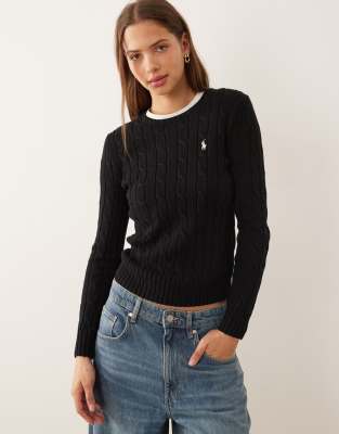 Polo Ralph Lauren - Julianna - Baumwollpullover in Poloschwarz mit Zopfmuster und Markenlogo
