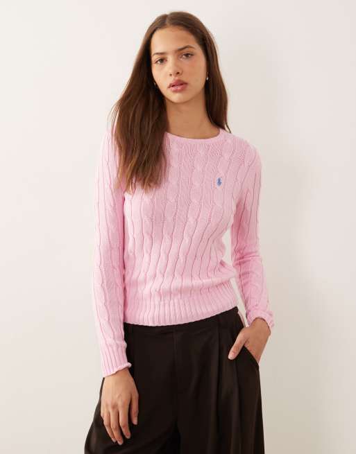 Polo Ralph Lauren - Julianna - Gebreide trui van katoen met kabels en icoonlogo in roze