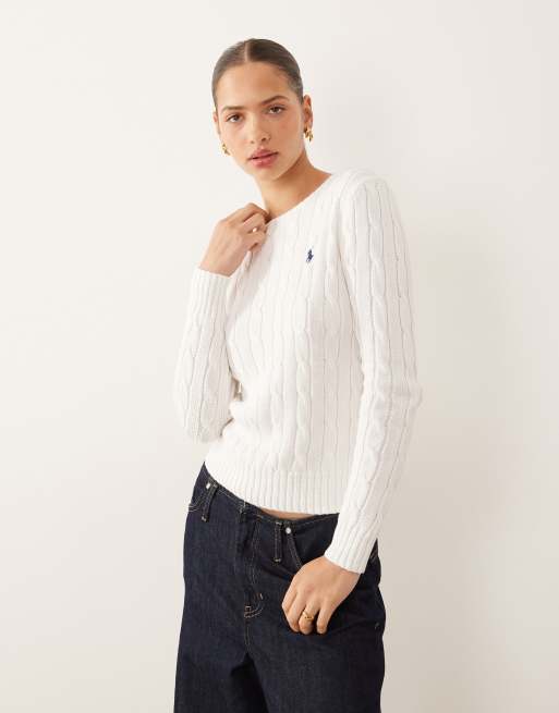 Polo Ralph Lauren - Julianna - Gebreide trui van katoen met kabels en icoonlogo in wit