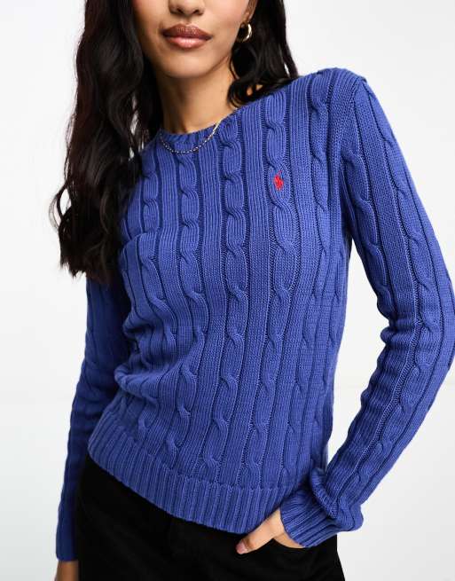 Navy Julianna cable-knit cotton sweater