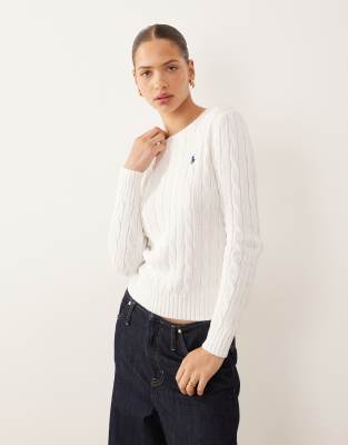 Polo Ralph Lauren Unisex White Julianna Icon Logo Cotton Cable Knit Jumper In