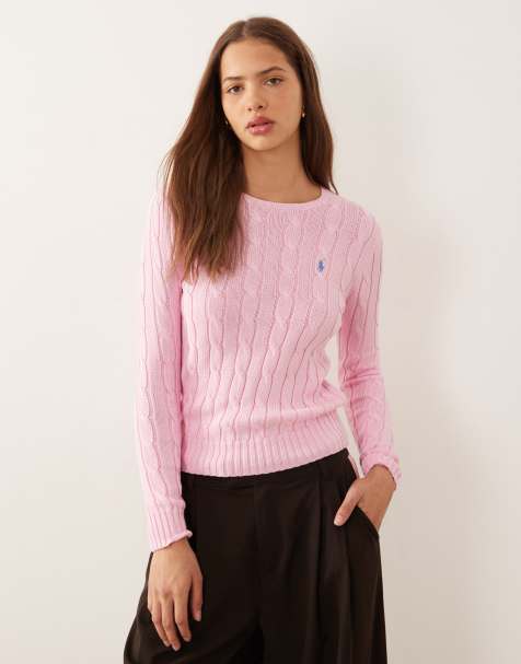 Polo Ralph Lauren - Julianna - Lyserød trøje med logoikon i kabelstrikket bomuld - view 1