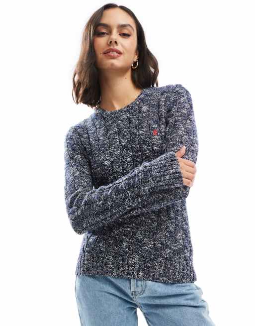 Polo Ralph Lauren - Julianna - Maglione lavorato in cotone a trecce color blu navy con logo