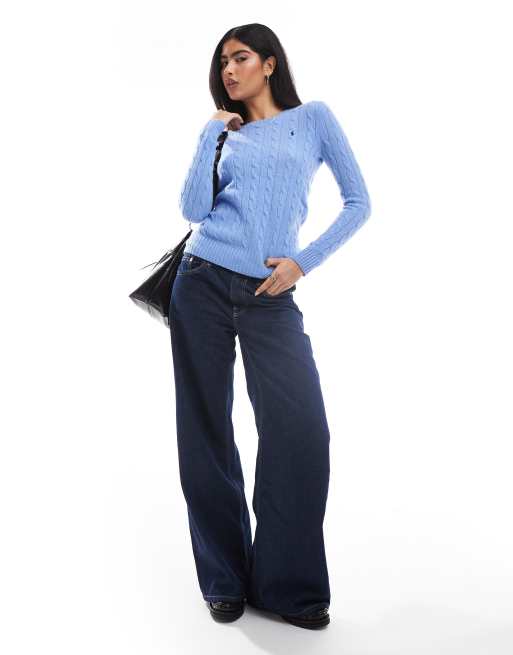 Polo Ralph Lauren - Julianna - Pull en maille de laine torsadée - Bleu clair, 4 de 4