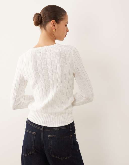 Polo Ralph Lauren - Julianna - Pull en maille torsadée de coton à logo emblématique - Blanc, 2 de 4