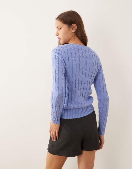 Polo Ralph Lauren - Julianna - Pull en maille torsadée de coton à logo emblématique - Bleu Litchfield, 3 de 4