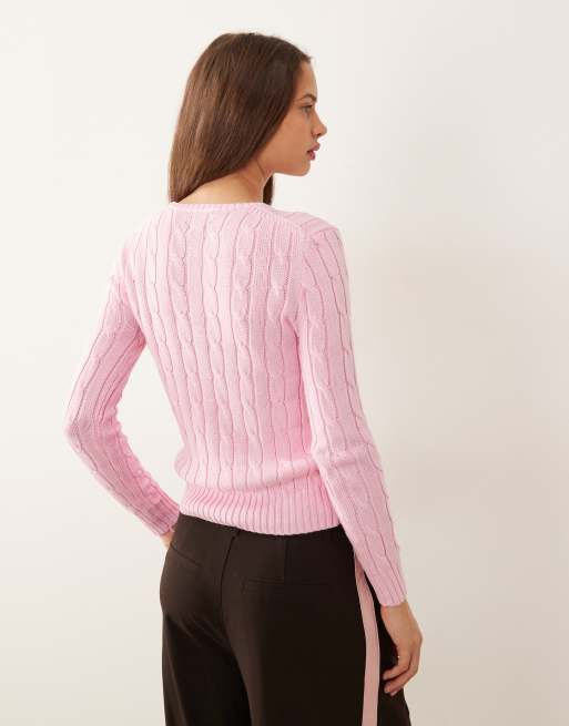 Polo Ralph Lauren - Julianna - Pull en maille torsadée de coton à logo emblématique - Rose carmel, 4 de 4