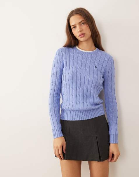 Polo Ralph Lauren – Julianna – Strickpullover aus Baumwolle in Litchfield-Blau mit Markenlogo und Zopfmuster - view 1