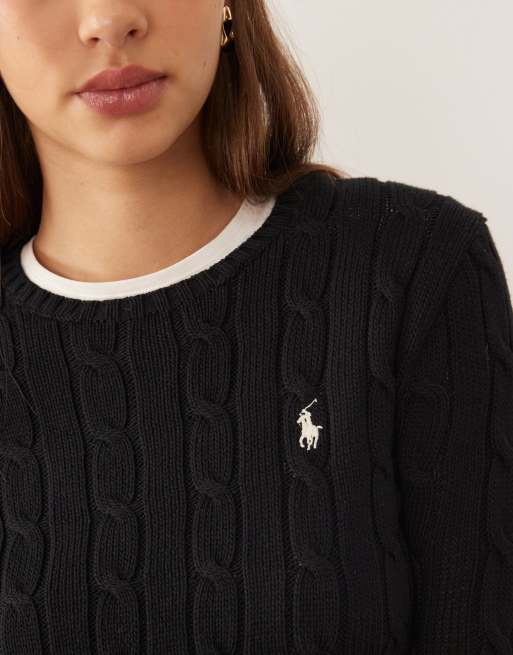 Polo Ralph Lauren – Julianna – Svart, flätstickad bomullströja med ikonlogga, 3 av 4