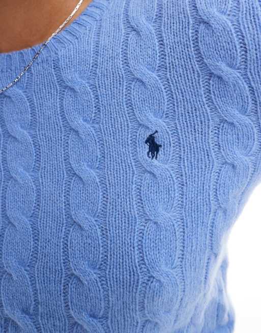 Polo Ralph Lauren Julianna wool cable knit jumper in light blue, 3 of 4