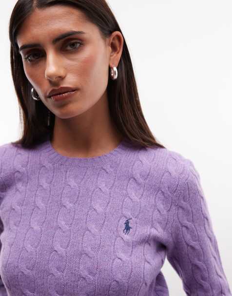 Polo Ralph Lauren jumper i bomull med kabelstickning och ikonlogga i lila - view 1