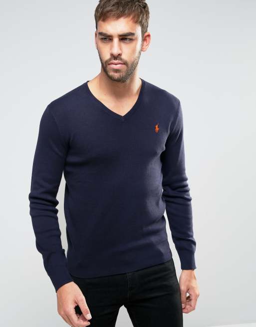 Polo Ralph Lauren jumper with v-neck in slim fit navy | ASOS