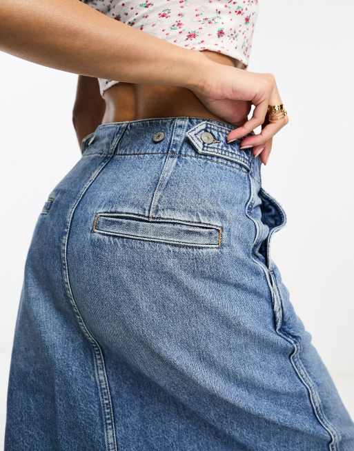 Jupe en jean trapeze mi clearance longue