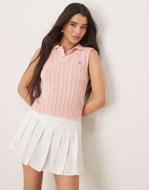 Polo Ralph Lauren - Kabelgebreid polo vest met icoonlogo in roze - view 1