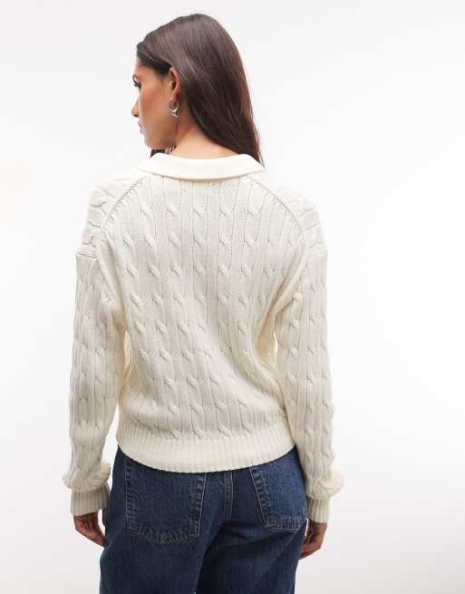 Polo Ralph Lauren kabelstickad kofta i cream med rak passform, 4 av 4