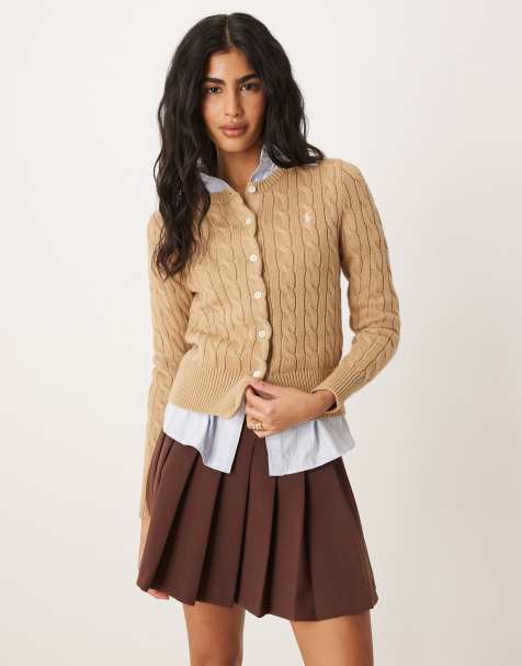 Polo Ralph Lauren - Kakigrøn cardigan med ikonlogo i kabelstrikket bomuld i vintage-stil - view 1