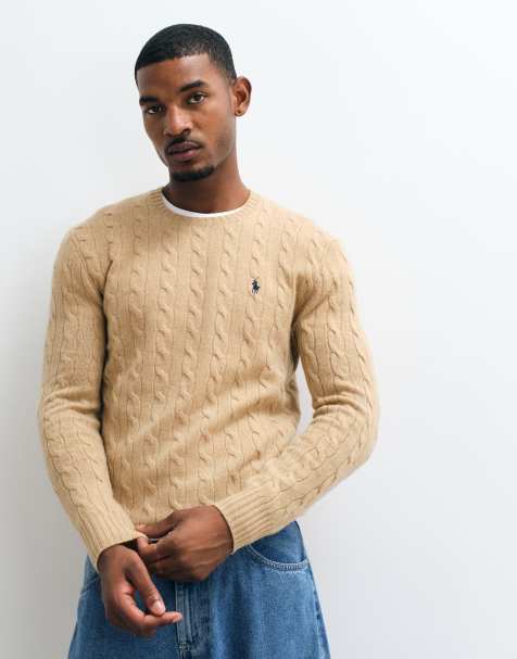 Polo Ralph Lauren - Kamelbrun meleret trøje i kabelstrik af uldrigt materiale med logoikon - view 1