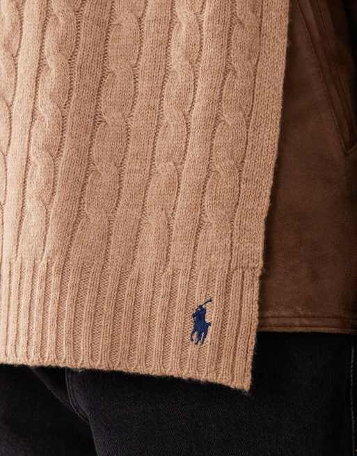 Polo Ralph Lauren - Kamelbrunt kabelstrikket tørklæde med ikonlogo, 2 af 3
