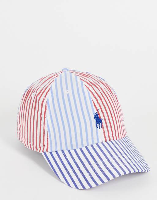 Polo Ralph Lauren – Kappe mit Pony-Logo in Blau/Rot gestreift