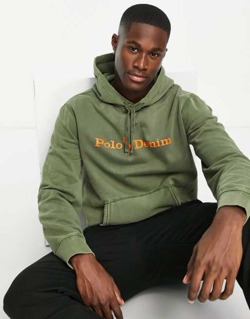 Polo Ralph Lauren – Kapuzenpullover aus Fleece in Dunkelgrün mit Logo vorne