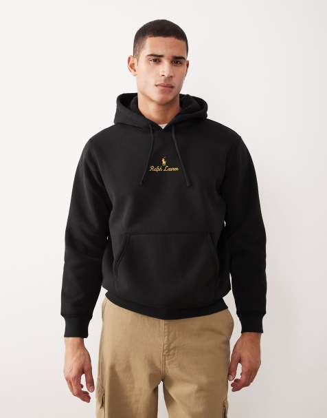 Polo Ralph Lauren – Kapuzenpullover aus Teddyfleece in Schwarz mit mittigem Markenlogo-Schriftzug - view 1