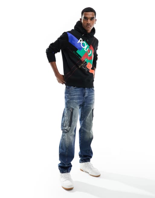 Polo Ralph Lauren – Kapuzenpullover in Schwarz mit Blockfarben-Logoprint, 2 von 4