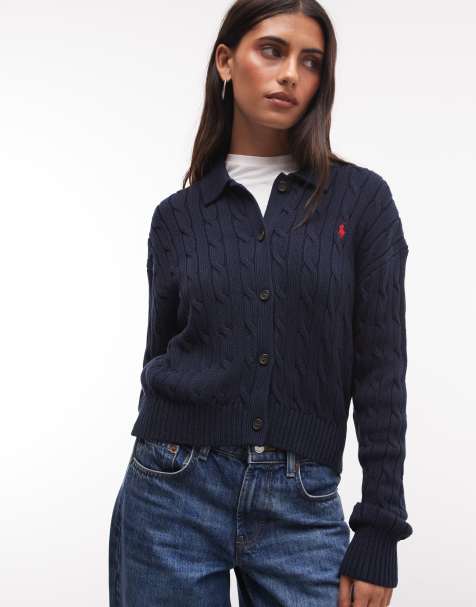 Polo Ralph Lauren kardigan z dzianiny o prostym kroju w warkoczowy splot granatowy - view 1