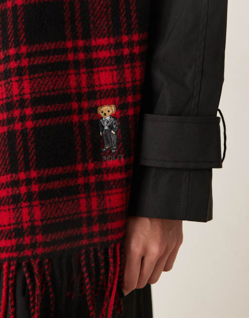 Polo Ralph Lauren – Karierter Winterschal in Rot mit Polo-Bear-Logo, 3 von 3